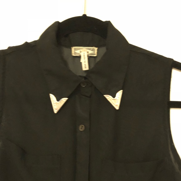 Kirra Long Sheer Black Button Down Top - S - Picture 3 of 3